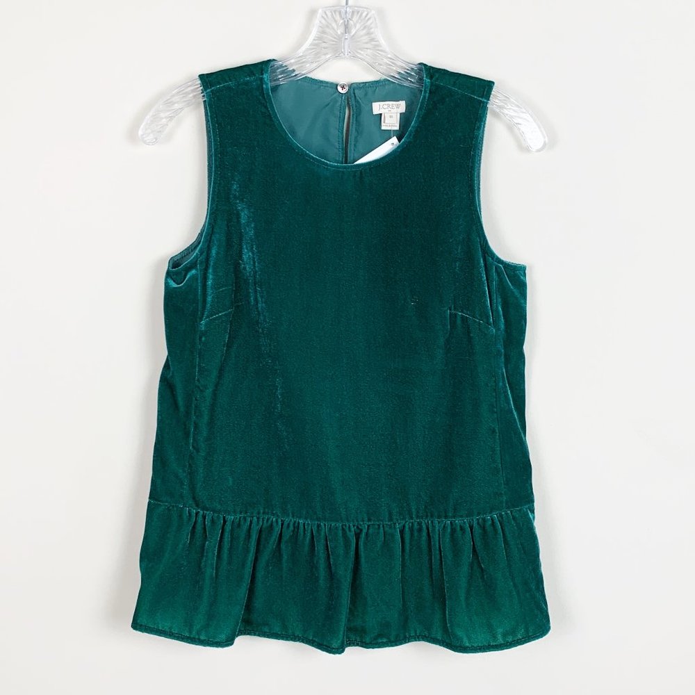 J.Crew | teal green velvet peplum tank top size 00